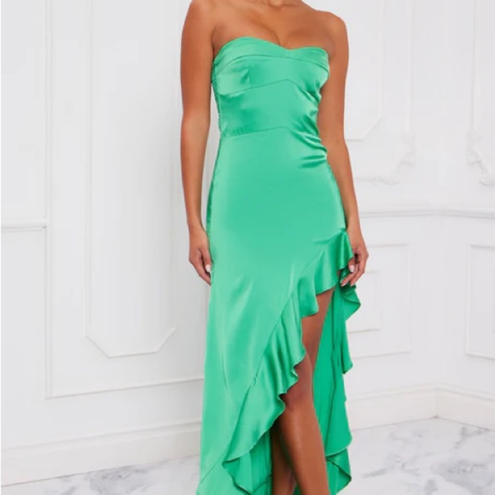 Green strapless maxi dress